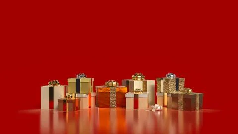 The Gold gift box for celebration or marketing concept 3d Rendering. Illustrazione stock
