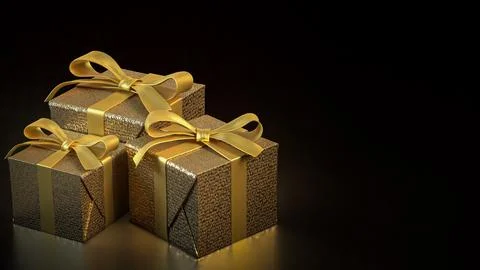 The Gold Gift box  for celebration or Holiday concept 3d Rendering. Stock Illustration