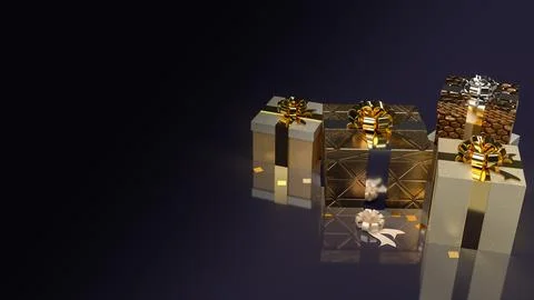 The gold gift box on dark background for celebration or holiday concept 3d .. Stock Illustration
