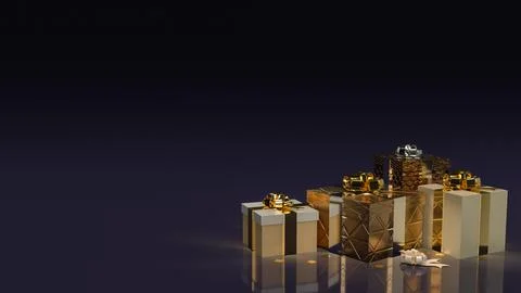 The gold gift box on dark background for celebration or holiday concept 3d .. Stock Photos