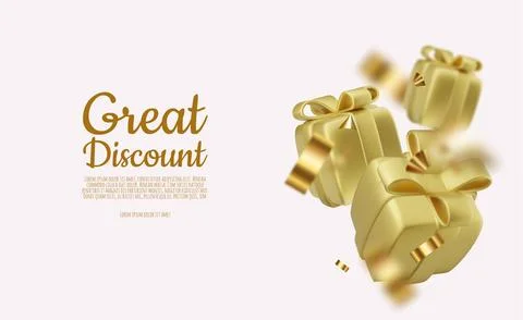 Gold gift box decorative festive object with golden bows and gold sequins Stock Illustration