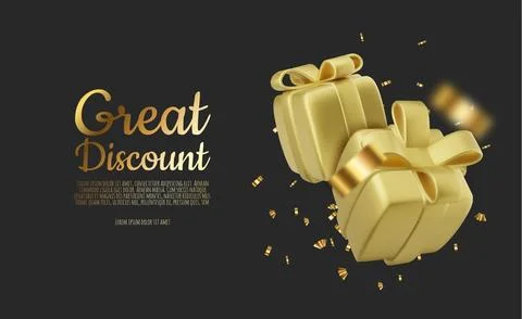 Gold gift box decorative festive object with golden bows and gold sequins 스톡 일러스트