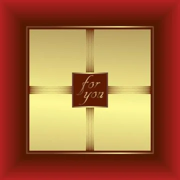 Gold gift box. Top view. Element for gift cards, invitations, greetings. Ilustración de archivo