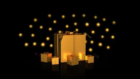 Gold gift boxes with bow on white. 3D rendering Stock Illustration