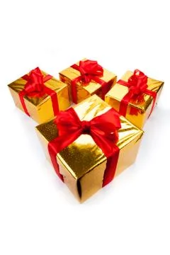 Gold gift boxes Stock Photos