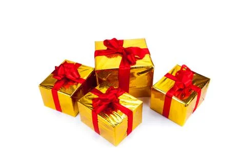 Gold gift boxes Stock Photos