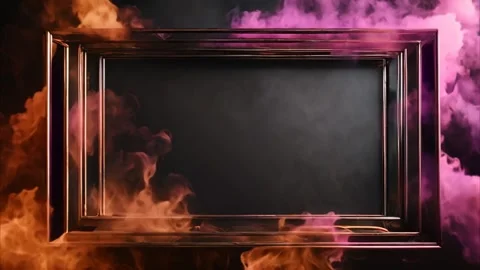 Gold glass frame, horizontal, rectangular around fire flames and colorful s.. 動画素材 273954757