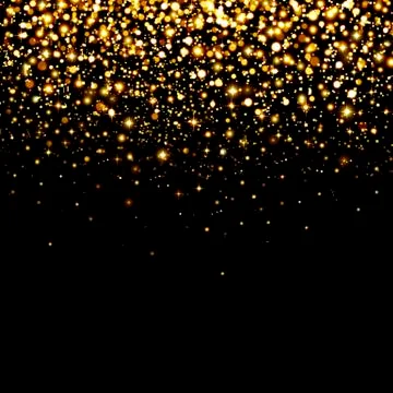Gold glitter on black background, lights, bokeh, glow, yellow, holiday, party Stock Illustration