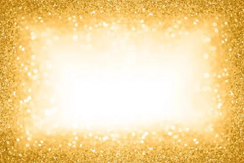 Gold Glitter Border Frame Background for New Year Eve Champagne Bubbles or we Stock Photos