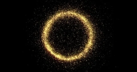 Gold glitter circle with glittering light shine sparkles frame on black Stock Footage 120990134