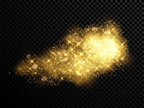 Gold glitter cloud burst effect sparkling particles on vector transparent bac Illustrazione stock