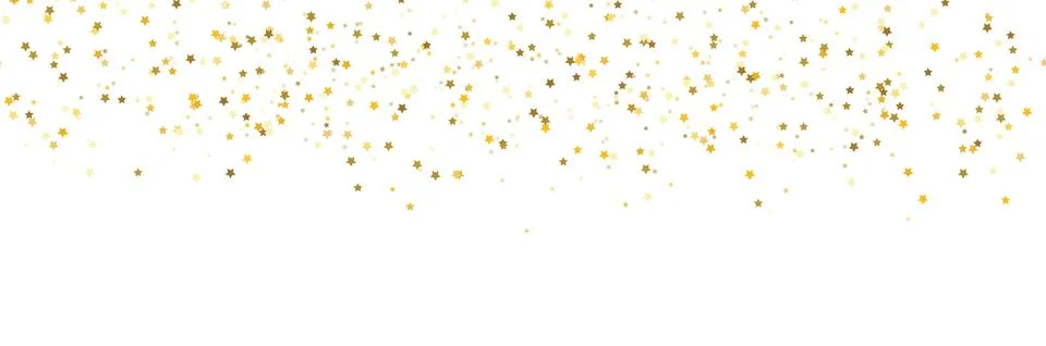 Gold glitter confetti background with falling stars and dots. Bright metallic Stock Illustration
