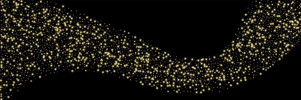 Gold glitter confetti on a black background. Shiny particles scattered, sand. Stock Illustration