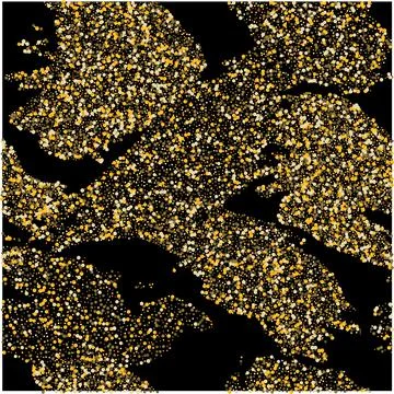 Gold glitter confetti on a black background. Shiny particles scattered, sand. Stock Illustration
