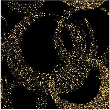 Gold glitter confetti on a black background. Shiny particles scattered, sand. Illustration