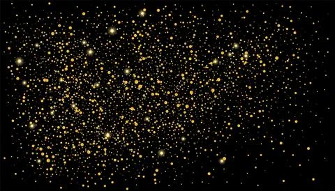 Gold glitter confetti on a black background. Shiny particles scattered, san.. 库存插图