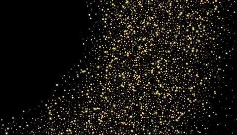 Gold glitter confetti on a black background. Shiny particles scattered, san.. Stockillustratie