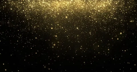 Gold glitter confetti particles falling, golden sparkling light shine background Stock Footage