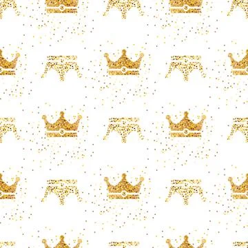 Gold glitter crown pattern with sequins Stock Illustration