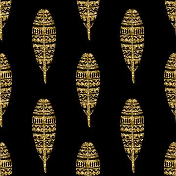 Gold Glitter Feathers Seamless Pattern Stock-Illustration