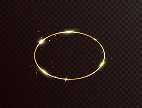 Gold glitter frame with light effect. Golden bright banner on dark transparen Stock Illustration