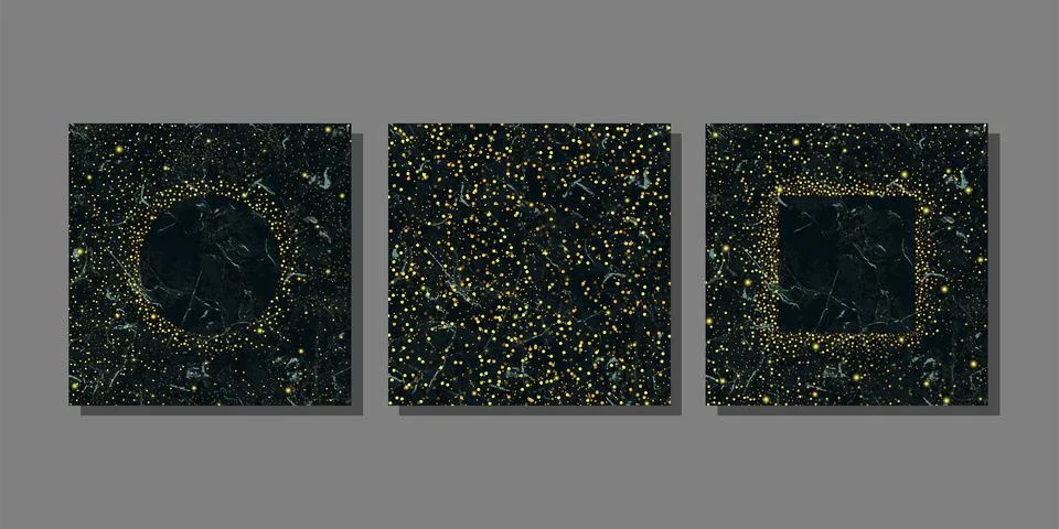Gold glitter frames set on black marble Stock Illustration