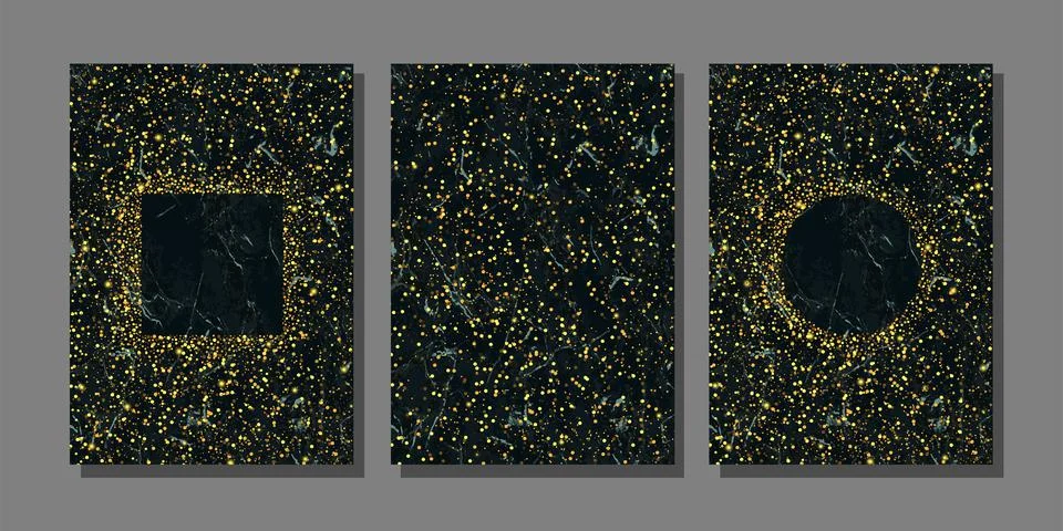 Gold glitter frames set on black marble Stock Illustration