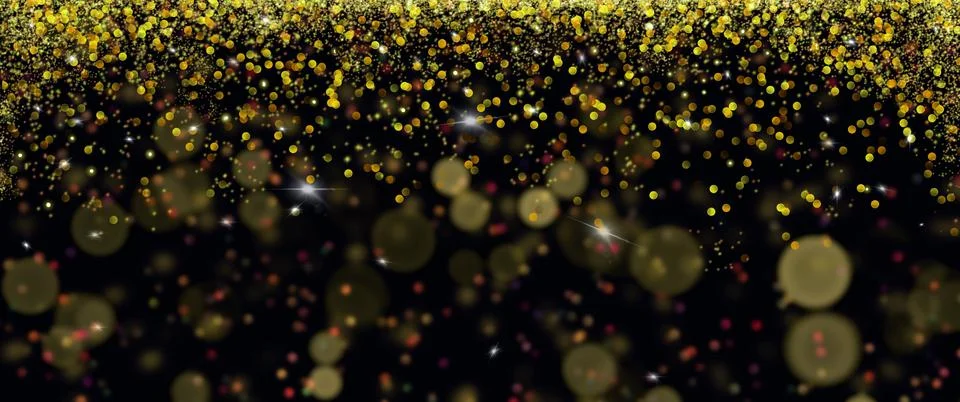 Gold glitter gradient sparkling background on black with bokeh light. Texture Stock Illustration