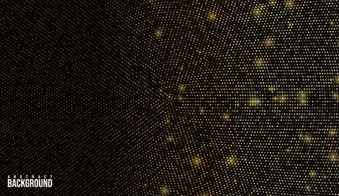 Gold Glitter Halftone Dotted Backdrop black and gold color. Abstract Circular Stock Illustration