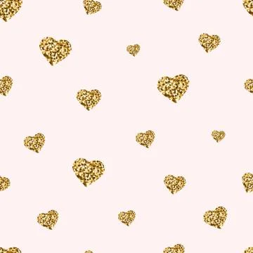 Gold glitter hearts seamless pattern. Golden hearts with sparkles and star du Stock Illustration