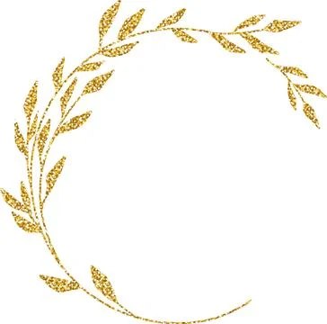 Gold glitter leaf frame. Sparkling. Stock Illustration
