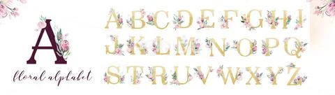 Gold glitter letter alphabet. Isolated Golden alphabetic fonts and numbers on Stock Illustration