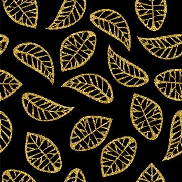 Gold glitter maple tree leaf seamless pattern Stock Illustration