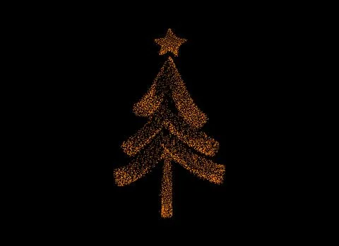 Gold glitter particles hand drawn brush stroke Christmas tree with star isola Stock Illustration