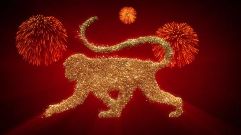 Gold Glitter Particles Monkey Chinese Stock Video Pond5
