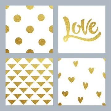 Gold glitter patterns set with various background and writing Stock Illustration