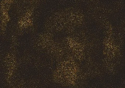 Gold glitter, sand, grainy texture, dust on black background. Grunge dotted Stock Illustration