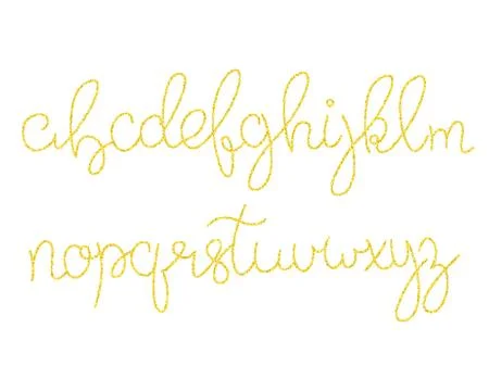 Gold glitter script alphabet. Shiny brush calligraphy typeface Stock Illustration