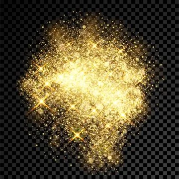 Gold glitter spray effect of sparkling particles on vector transparent backgr Stock Illustration