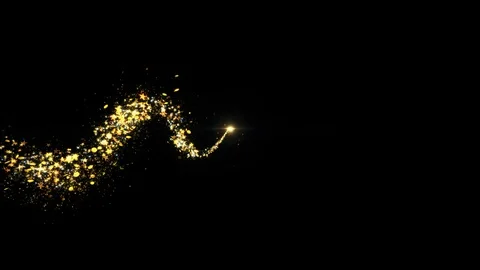Gold Glitter Star Dust Magic Trail Sparkling Particles On Black Stock Footage