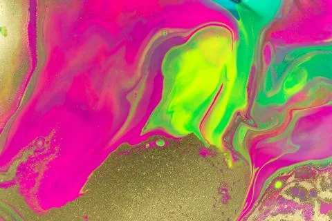 Gold glitter texture on fluorescent inks marble background. Stock Illustration