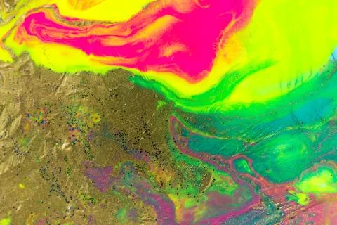 Gold glitter texture on fluorescent inks marble background. Stock Illustration