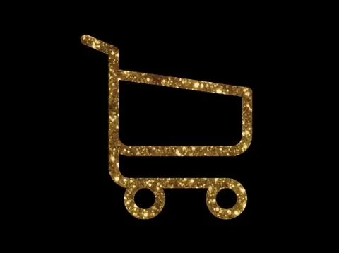 Gold glitter vector interface online checkout shopping cart line flat icon Stock Illustration