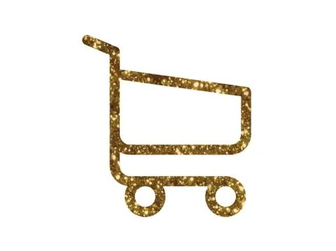 Gold glitter vector interface online checkout shopping cart line flat icon Stock Illustration