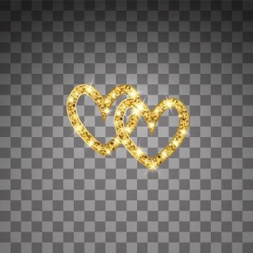 Gold glitter vector two hearts. Golden sparcle St. Valentines day card. Luxouy Stock Illustration