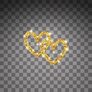 Gold glitter vector two hearts. Golden sparcle St. Valentines day card. Luxouy Stock Illustration