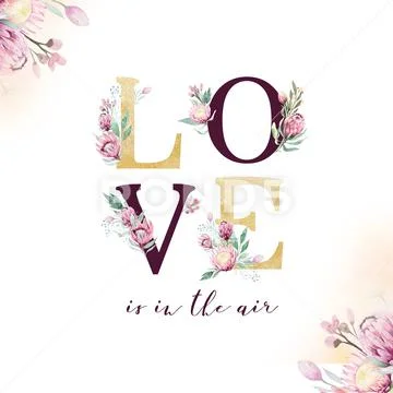 Gold glitter wedding love. Isolated Golden alphabetic fonts and numbers on white Stock Illustration