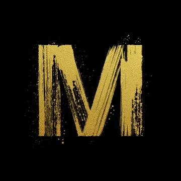 Gold glittering brush hand painted letter M Stock Illustration