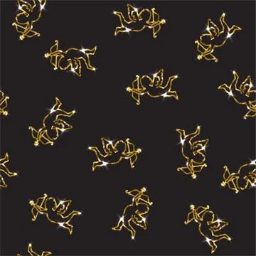 Gold glittering heart seamless pattern. Horizontal striped background Stock Illustration