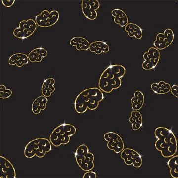 Gold glittering heart seamless pattern. Horizontal striped background Stock Illustration